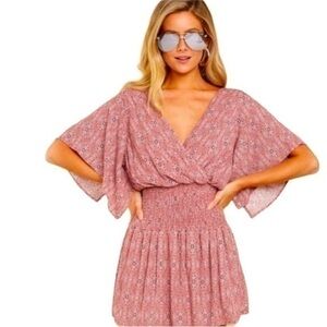 DEE ELLY Keep It Short And Sweet Mauve Pink Print Mini Dress | Sz Sm